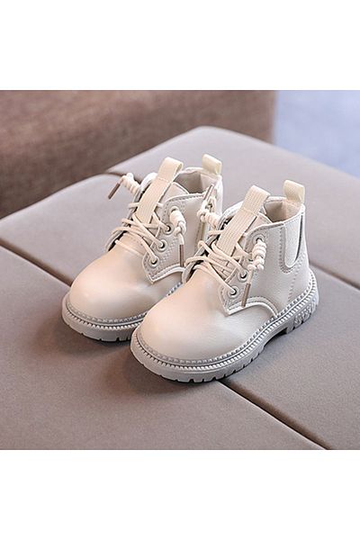 Butik LACE-UP ZIPPERED NON-SLIP SOLE MARTIN KIDS BOOTS - WHITE