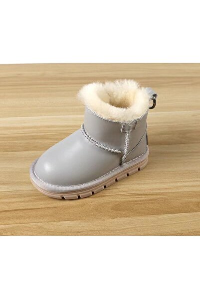 Butik SUNİ YÜNLÜ DÜĞME DETAYLI DERİ ÇOCUK BOT - GRİ