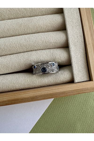 ringbox Silver Colored Ring with Blue Stones