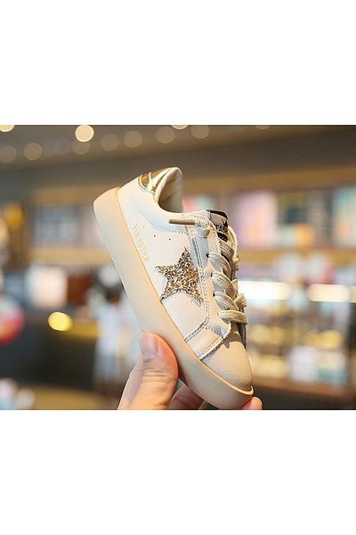 Butik Junisteps Special Design - Children's Zippered Sneakers with Shiny Star Detail - Gold