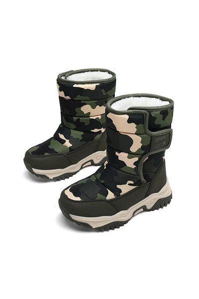 Butik Junisteps HIGH SOLE WOOL INSIDE Warm CAMOUFLAGE PATTERNED KIDS SNOW BOOTS - GREEN