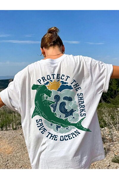 Jose Clothing تي شيرت قطني أبيض كبير الحجم - رقبة دائرية، كم قصير، مطبوع