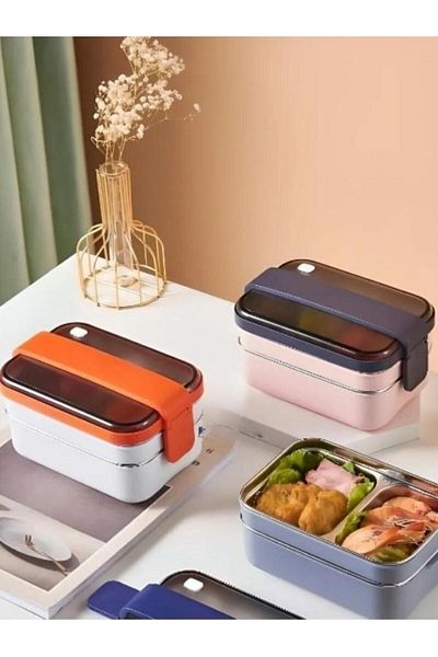 Vagonlife Smart Style Two-Layer Stainless Steel Lunch Box - Easy Lock, Lunch Box - 1200 ml