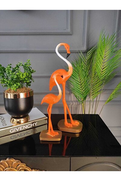 SZN DEKOR 2'li Turuncu Filamingo 43 Cm Ve 32 Cm Boyunda,ikili Set, Falmingo B...