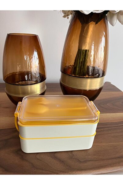 Panoramas Home Yellow White 2 Layer Compartments Student Nutrition School Storage Container Business Lunch Box Picnic Container Breakfast