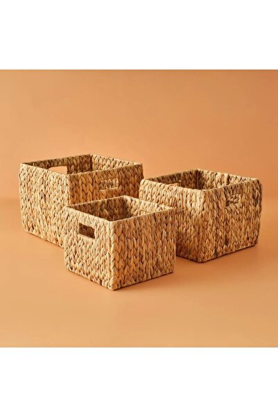 ELZEY HOME Φυσικό Ψάθινο Τετράγωνο Καλάθι - Παχύ Πλεκτό, S 24x24x20 cm
