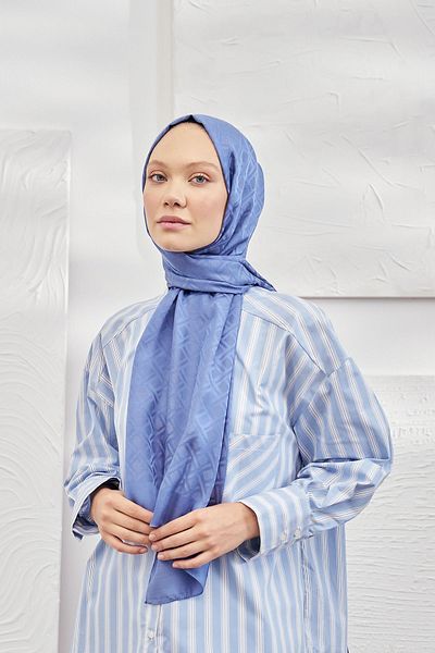 ARMANDA Şal cu model geometric Jacquard italian - Noua eşarfă Şal Trend Jacquard - Denim Blue