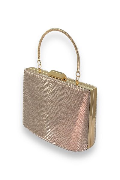 Biçanta Model cu laser Rosegold - Geantă de rochie de seară de dimensiuni mari cu curea de lanț