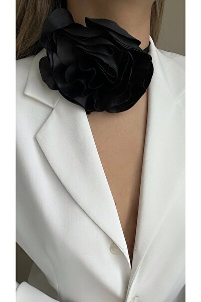 CAXBERN Black Lace-Up Fabric Flower Rose Choker Necklace