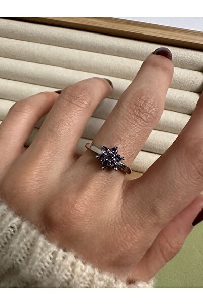 ringbox Gümüş Renk Mor Lotus Yüzük
