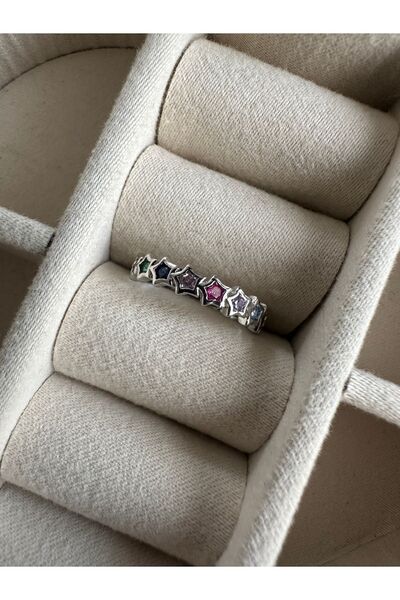 ringbox Çok Renkli Gümüş Renkli Yıldız Kadın Yüzük