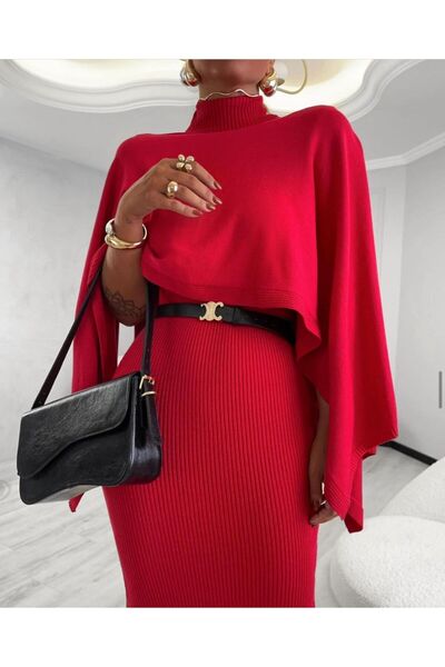 FRİYA Full Fishing Poncho Women's Knitwear Dress