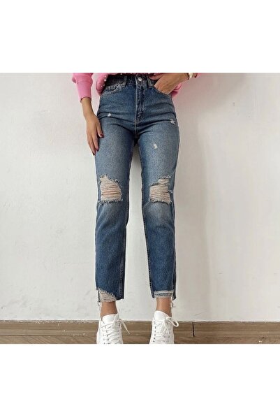 Aida Fashion Yırtık detay mom Jeans