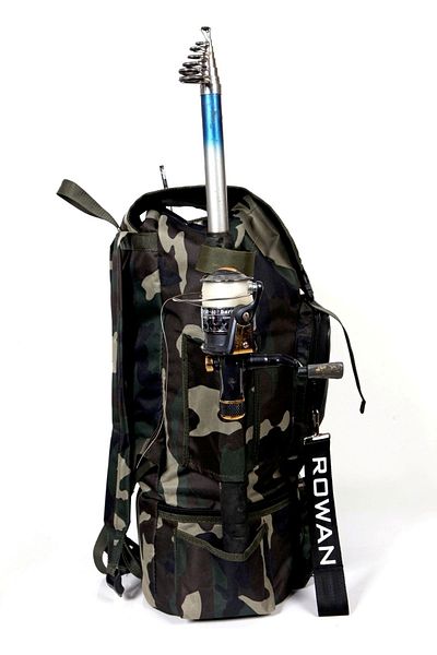 ROWAN ÇANTA Military Camouflage with Thermal Bottom Compartment, Camping and Fishing Backpack with Fishing Rod Compartment and Fixation