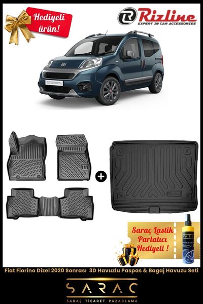 Rizline Fiat Fiorino Dizel 2020 Sonrası Uyumlu 3d Havuzlu Paspas & Bagaj Havu...