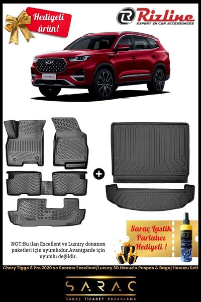 Rizline Chery Tiggo 8 Pro 2020 Sonrası Excel/lux 3d Havuzlu Paspas & Bagaj Ha...