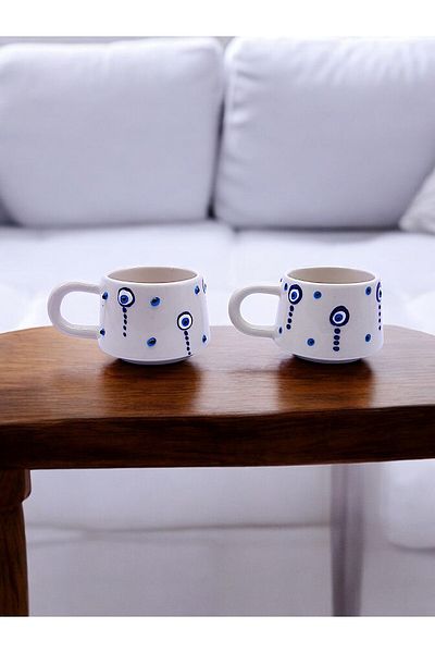 sharp&art Patterned Hand Embroidered Large Size Set of 2 with Cups - Tea and Coffee Colors, For 6 Different Leaks
