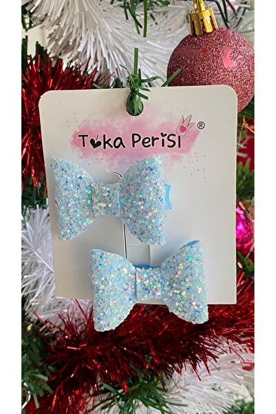 Toka Perisi Бебешка синя блестяща пайета 2-компонентна метална щипка за коса