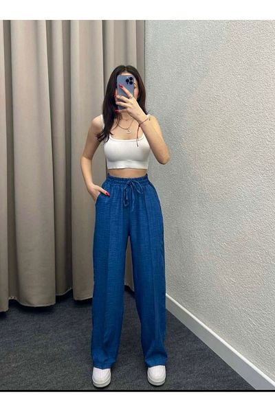 NESLİHAN KOCA Women's Linen Trousers - Elastic Waist