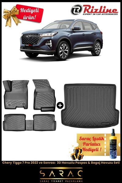 Rizline Chery Tiggo 7 Pro 2022 Ve Sonrası 3d Havuzlu Paspas & Bagaj Havuzu Se...