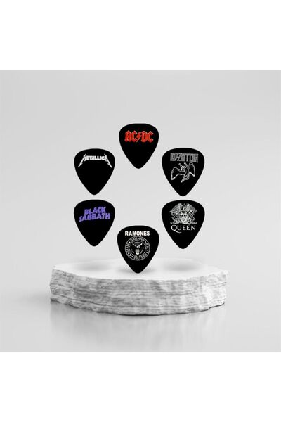 cantekin Gitar Pena 6 Adet Metallica Adcd Led Zeppelin Queen Black Sabbath Ramones
