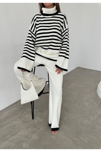 FRİYA Oversize Women's Striped Knitwear Pants and Sweater Set