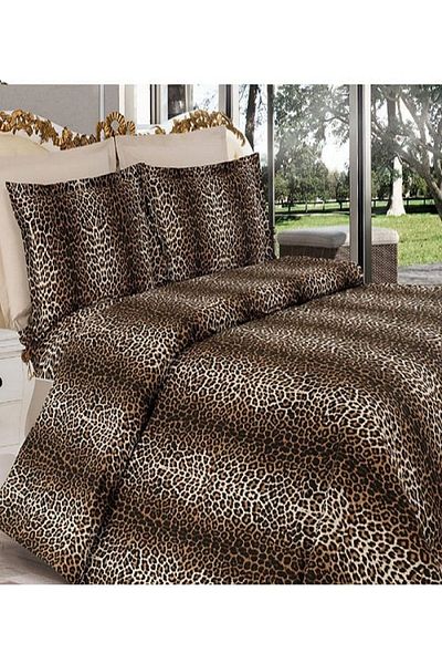 sedali home Set cuvertură de pilota dublă cu imprimeu leopard și cearșafuri elastice