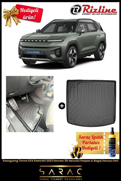 Rizline Ssangyong Torres EVX Elektrikli 2023 Sonrası 3D Havuzlu Paspas & Bagaj Havuzu Seti+(HEDİYELİ!)