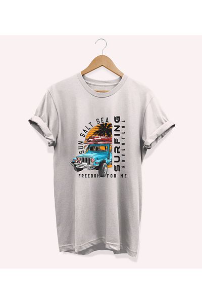 remonz Μπλουζάκι Surf Printed Oversize Crew Neck 100% Cotton Plus Size T-shirt