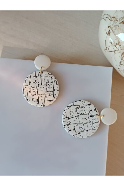 La fee aksesuar KEDİ & KÖPEK AKSESUAR SİYAH & BEYAZ POLİMER KİL KÜPE