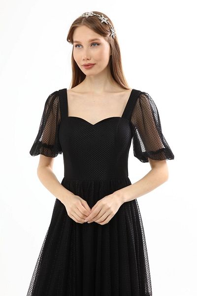 Asees Women's Evening Dress and Graduation Sweetheart Neckline Stylish and Elegant Custom Production Square Dotted Tulle Evening Dress