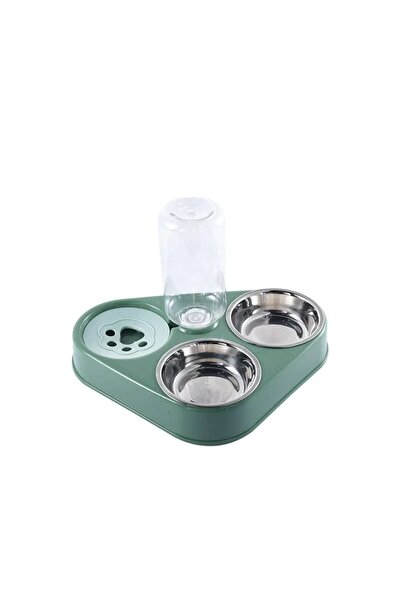 TechTic 3in1 Kedi Köpek Mama Su Kabı Paslanmaz Çelik Mama Kabı Tas Suluk Evci...