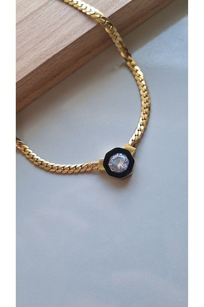 staınless steel Serenay EMA Model Twisted Stone Necklace - Steel Color