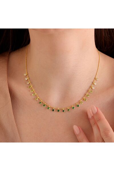 Queen Silver Jewelry 925 ayar gümüş.top zincirli  beyazdan koyu yeşile renk g...