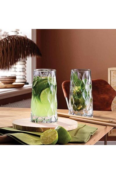 Paşabahçe Leafy Glass Engraved Soft Drink Cup, 6 Pieces, Transparent, 450 cc