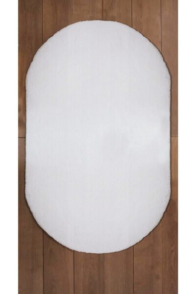 SARAR HALI Tavsan Kaymaz Taban Beyaz Post Peluş Oval Halı