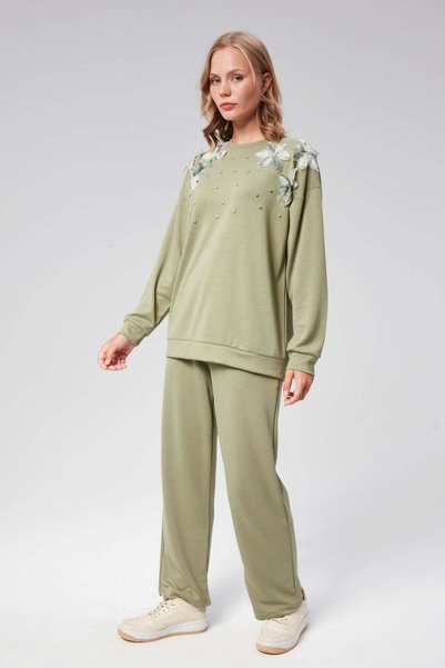 Hatun Atila Hatunatila Special Fabric Double Set with Flower Detail on the Shoulder - 7855