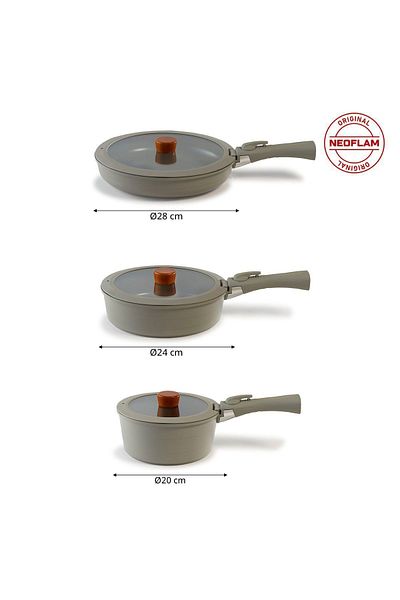 NEOFLAM Midas Gray 26 Piece Interlocking Induction Pot and Pan Set with Detachable Handle