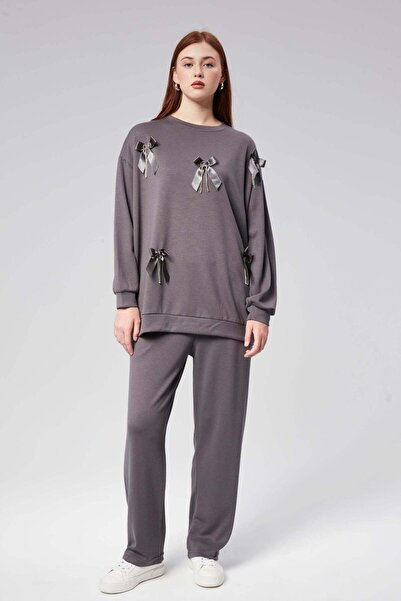 Hatun Atila HatunAtila Передня частина з бантиком, аксесуари, модальний тканинний комплект з двох предметів - 7847