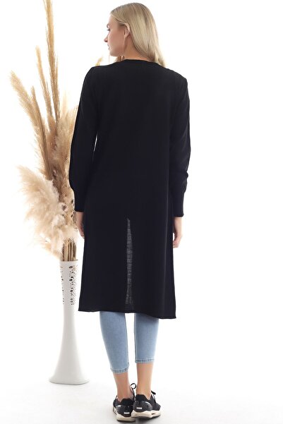 Devinka Kadın Siyah Mevsimlik Uzun Triko Hırka