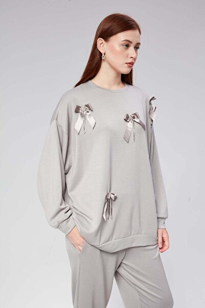 Hatun Atila HatunAtila Передня частина з бантиком, аксесуари, модальний тканинний комплект з двох предметів - 7847