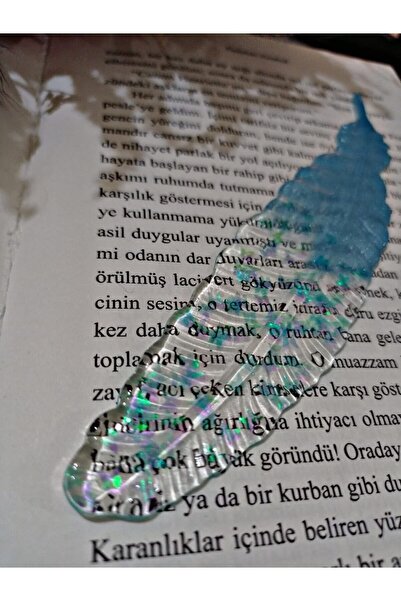 Rapithwin Epoksi Kuş Tüyü Mavi Desenli Kitap Ayracı