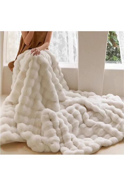 sevaradekor 200x150 cm Şal de canapea de pluş - Husă de canapea cu bule pufoase