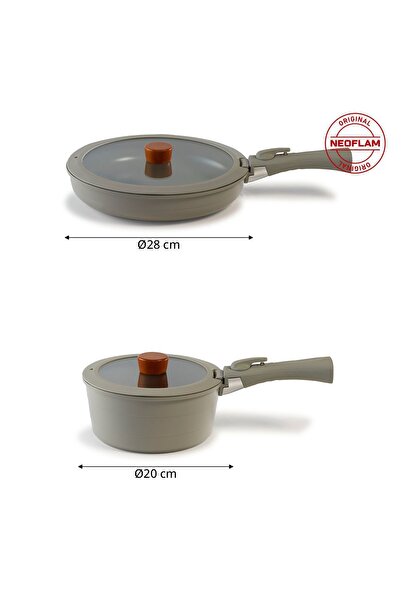 NEOFLAM Midas Gray 17-Piece Interlocking Induction Pot and Pan Set with Detachable Handle