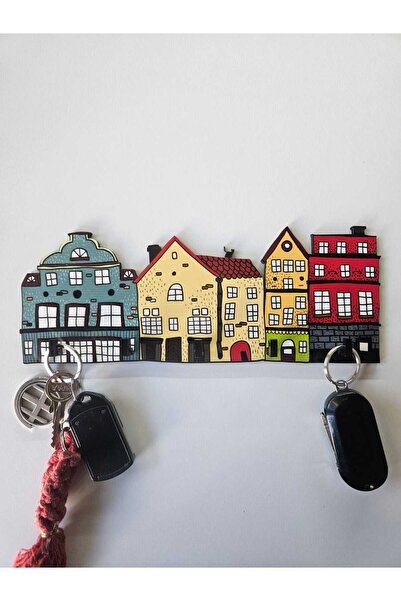 İmpivo Sevimli Evler Temalı Sıcak Ev Anahtar Askılığı Antre Hol Askılık