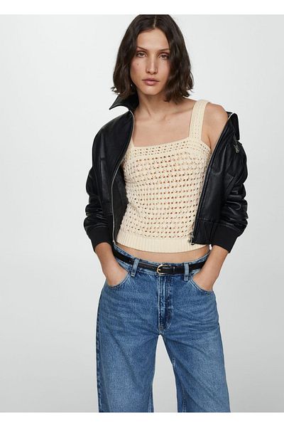 MANGO Woman Crochet Blouse with Straps