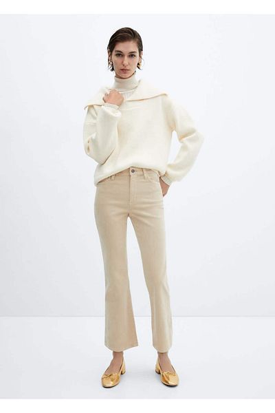 MANGO Woman Corduroy Flare Crop Trousers