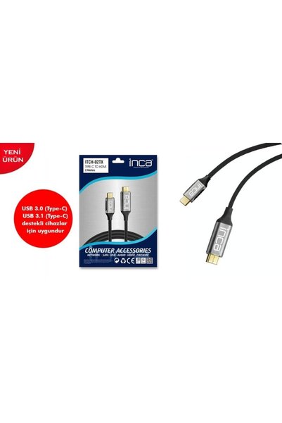 Inca Itch-02tx Type C To Hdmi 4k Gold Ended Cable 2 Meters