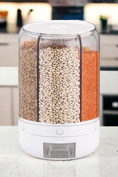 Arsimo Mega Size 360 ​​Degree Rotatable 10 kg Food and Grain Storage Airtight |   6 Compartment Organizer