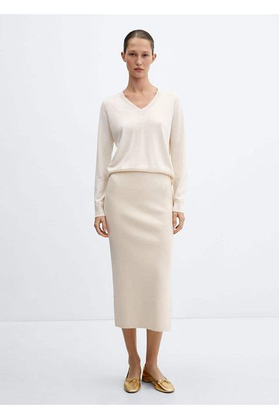MANGO Woman Tricotaj cu decolteu în V Pulover Design